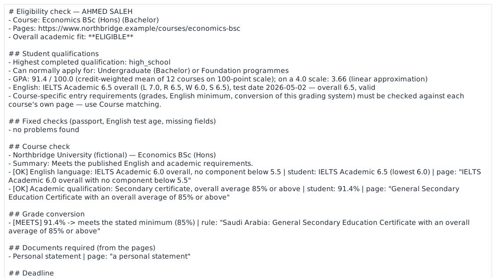 Eligibility check quoting the course page